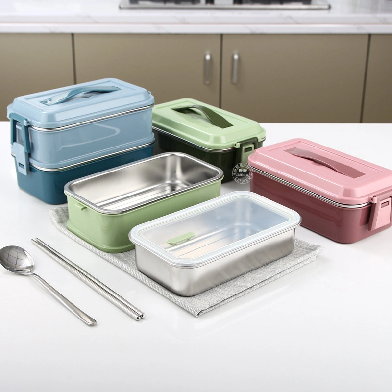 304 Stainless Steel Double-Layer Compartment Sealed Portable Leak-Proof Thermal Insulation Lunch Box