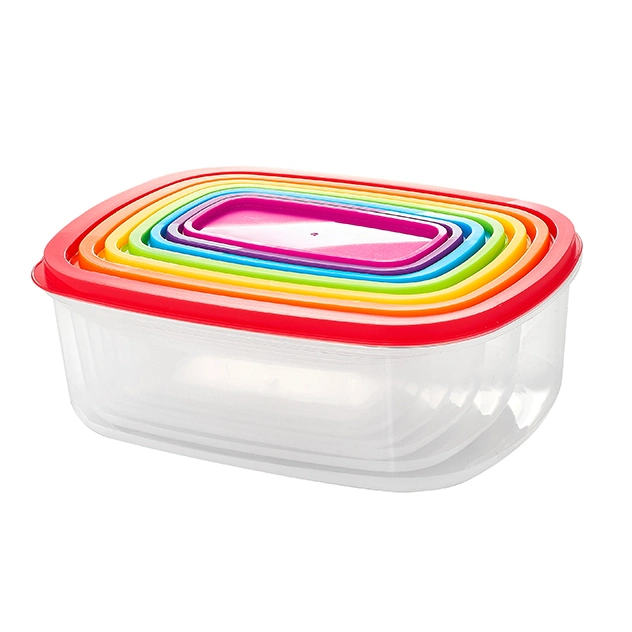 7PCS Multi Size Plastic Storage Nested Food Containers with Rainbow Lids