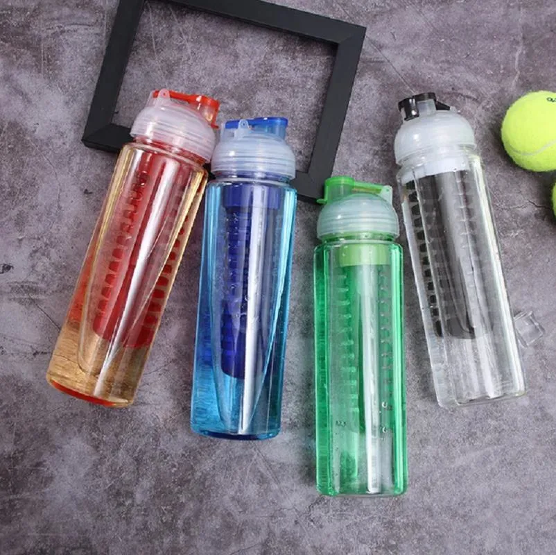 Large-Capacity Transparent Outdoor Sports Fruit Plastic Water Bottle with Tea Infuser