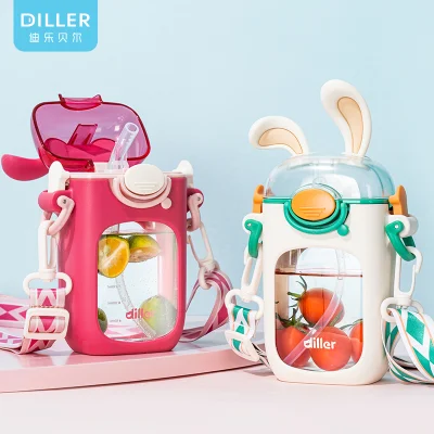 Großhandel Rabbit Kids Tritan BPA-freie Plastikwasserflaschen mit Riemen